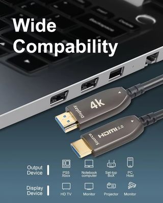 کابل فیبر نوری 4K 60Hz HDMI پشتیبانی شده 1080p / 3D / Deep Color